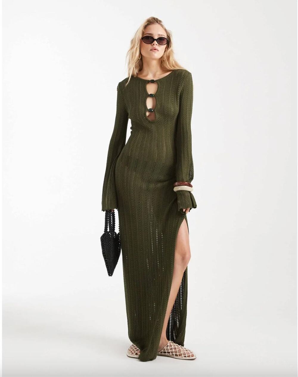 4th & Reckless | NEW Evi Olive Keyhole Knitted Maxi Dress M